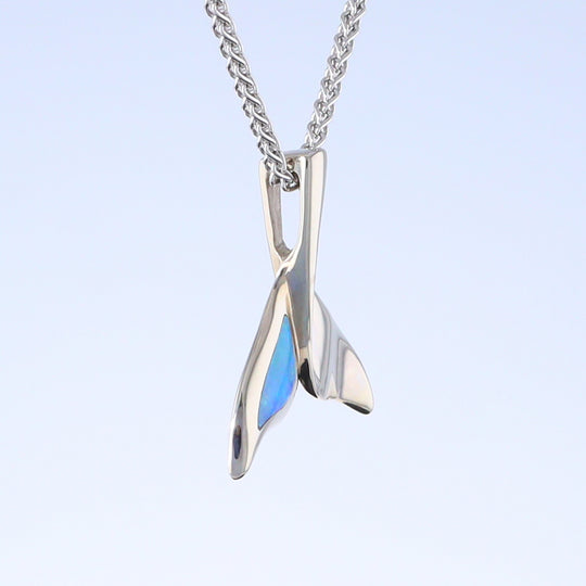 Whale Tail Pendant Natural Opal Single Sided Inlaid Sea Life Pendant