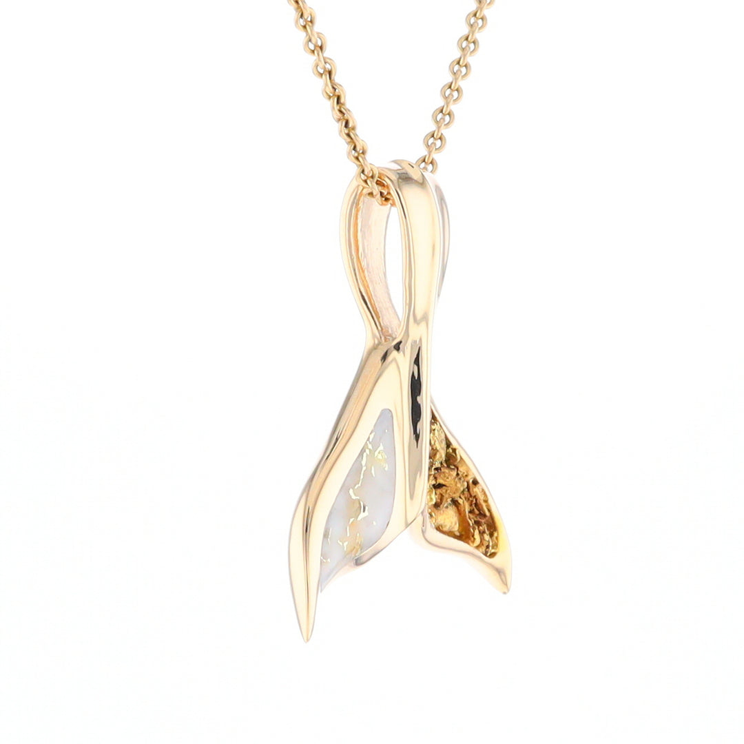 Whale Tail Necklaces Natural Gold Quartz and Nuggets Inlaid Pendant (G1)