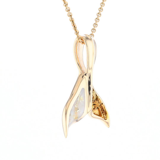 Whale Tail Necklaces Natural Gold Quartz and Nuggets Inlaid Pendant (G1)