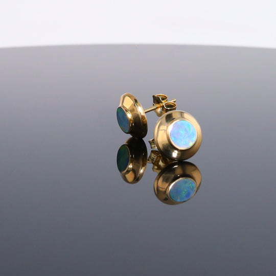 Opal Earrings Round Inlaid Design Studs