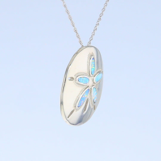 Opal Pendant Inlaid Realistic Sand Dollar Sea Life Design