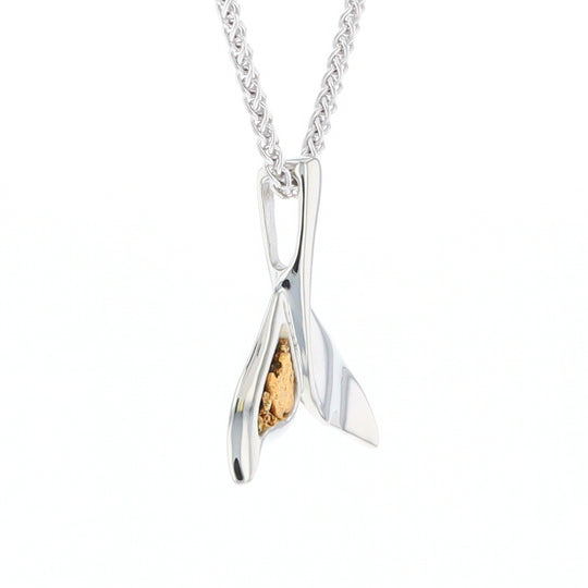 Whale Tail Natural Nuggets Inlaid Sea Life Medium White Gold Pendant