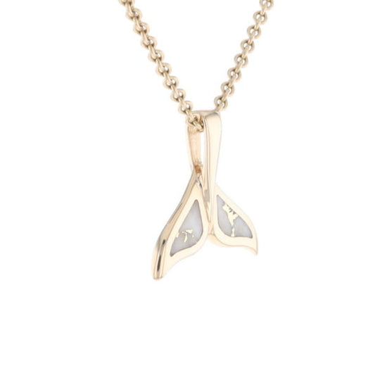 Whale Tail Gold Quartz Double Sided Inlaid Sea Life Pendant
