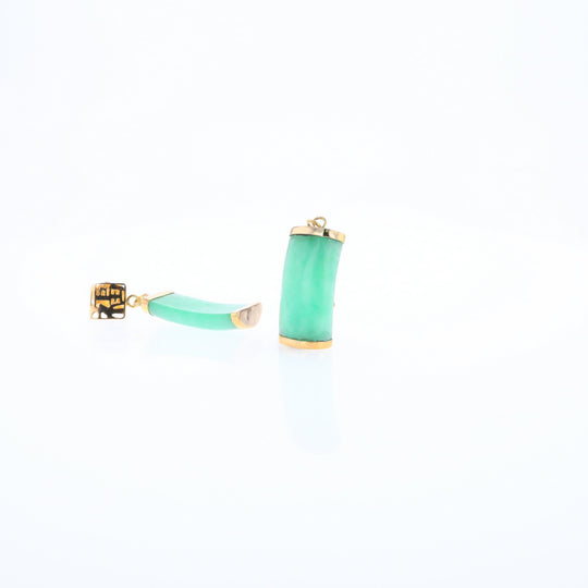 Jade tube Set Drop Earrings with Gold Asian Script