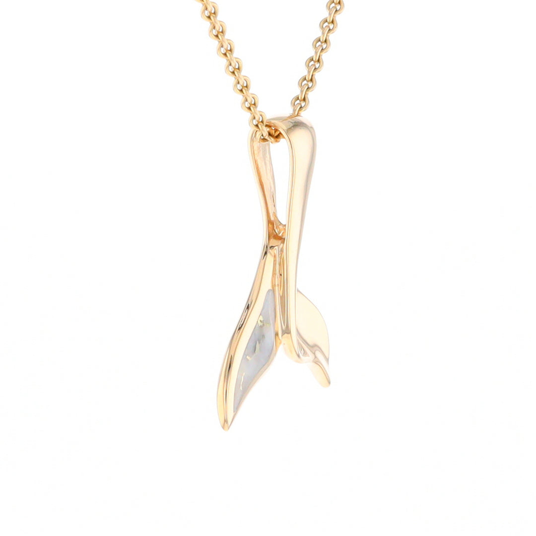 Whale Tail Gold Quartz Single Sided Inlaid Sea Life Pendant
