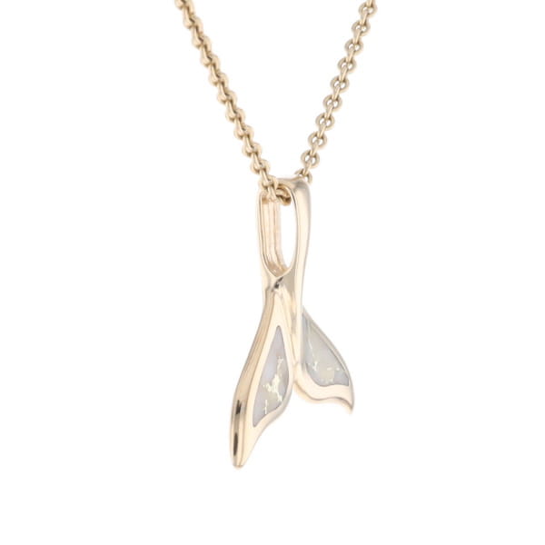 Whale Tail Necklaces Natural Gold Quartz Double Sided Inlaid Pendant