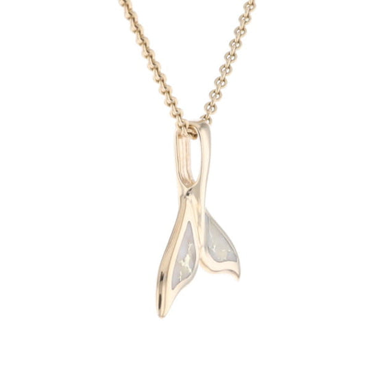 Whale Tail Necklaces Natural Gold Quartz Double Sided Inlaid Pendant