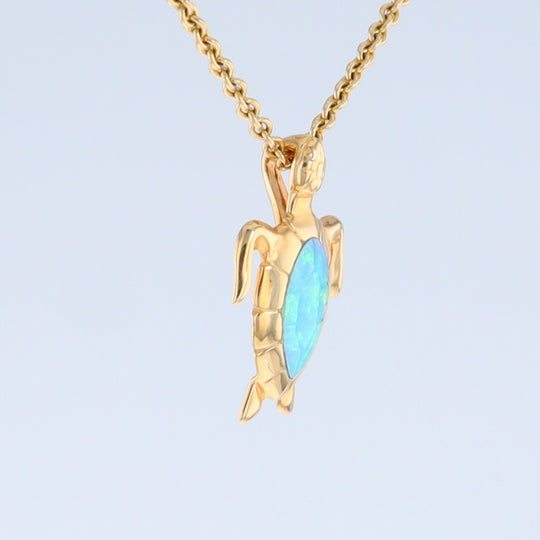Opal Pendant Inlaid Realistic Design Sea Turtle