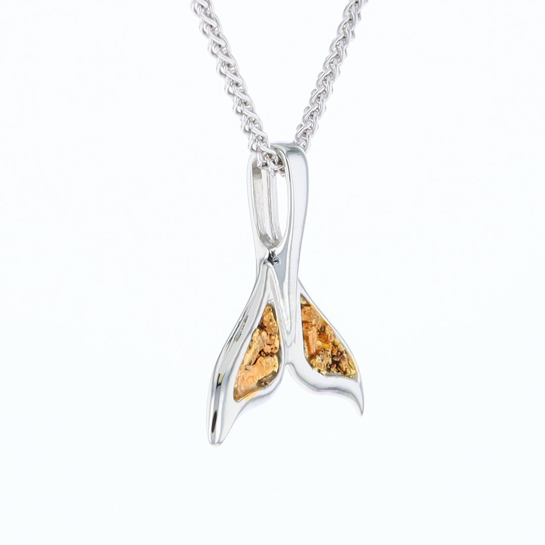 White Gold Whale Tail Pendant Natural Nuggets Double Inlaid Sea Life Pendant