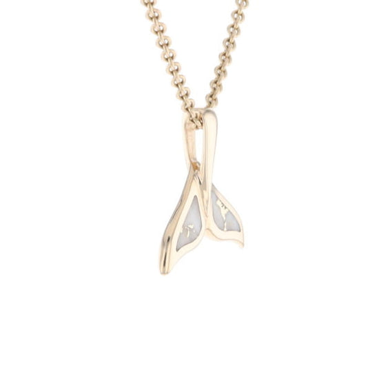 Whale Tail Gold Quartz Double Sided Inlaid Sea Life Pendant