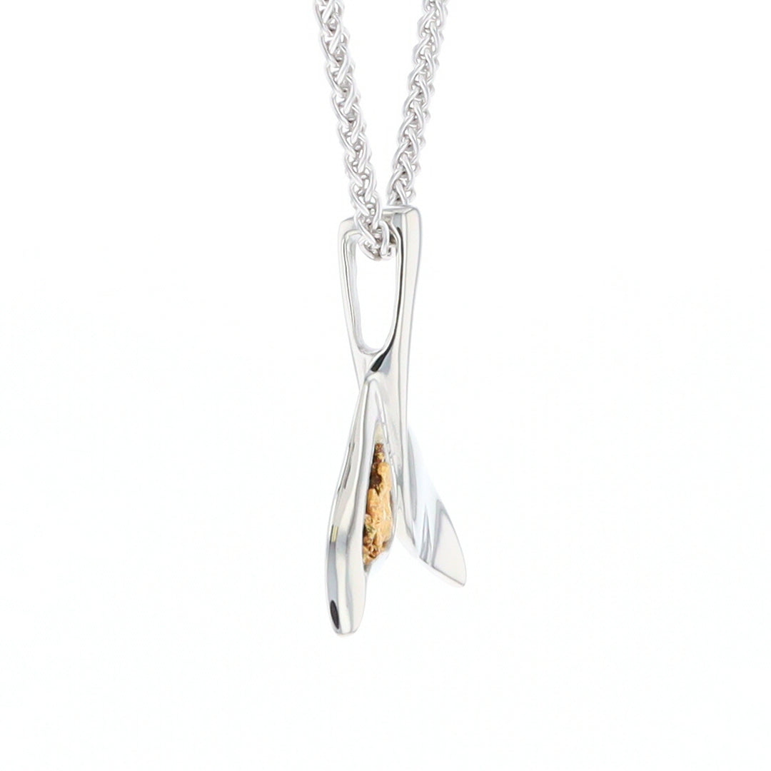 Whale Tail Natural Nuggets Inlaid Sea Life Medium White Gold Pendant