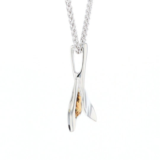 Whale Tail Natural Nuggets Inlaid Sea Life Medium White Gold Pendant