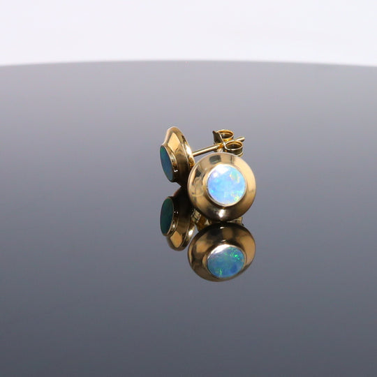 Opal Earrings Round Inlaid Design Studs