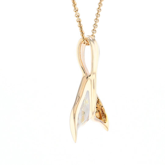 Whale Tail Necklaces Natural Gold Quartz and Nuggets Inlaid Pendant (G1)