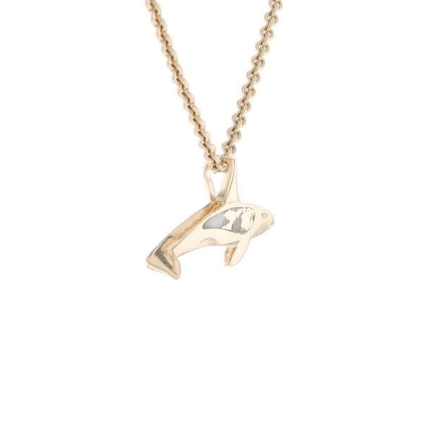 Gold Quartz Necklace Orca Killer Whale Inlaid Sea Life Pendant