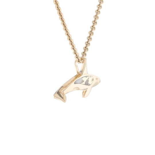 Gold Quartz Necklace Orca Killer Whale Inlaid Sea Life Pendant