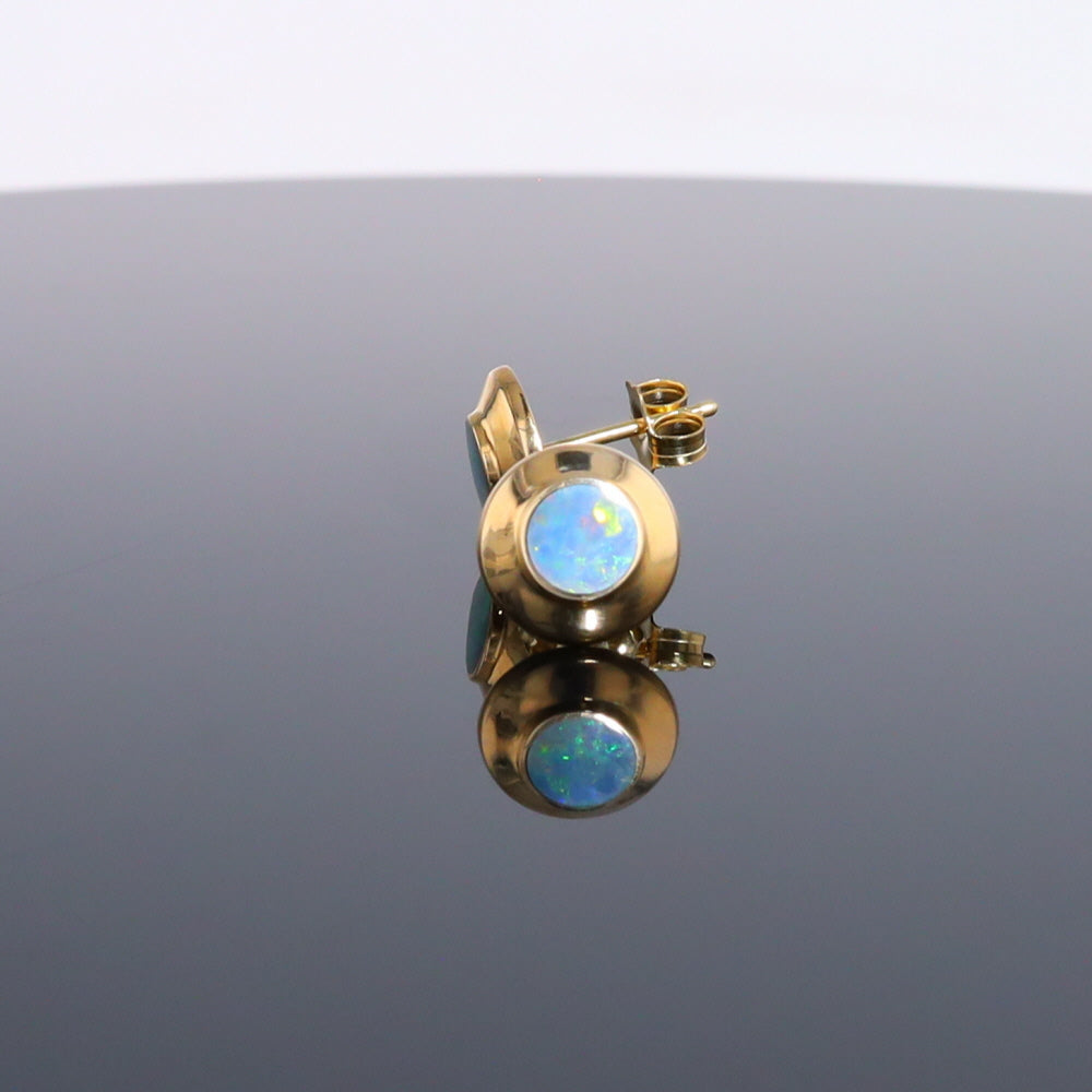 Opal Earrings Round Inlaid Design Studs