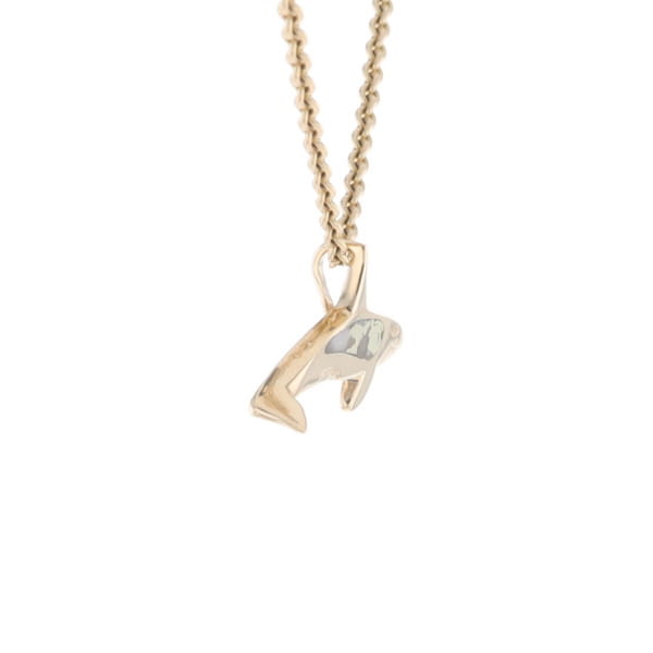 Gold Quartz Necklace Orca Killer Whale Inlaid Sea Life Pendant