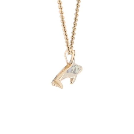 Gold Quartz Necklace Orca Killer Whale Inlaid Sea Life Pendant