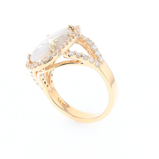 Gold Quartz Ring Oval Cabochon .65ctw Round Diamonds Halo