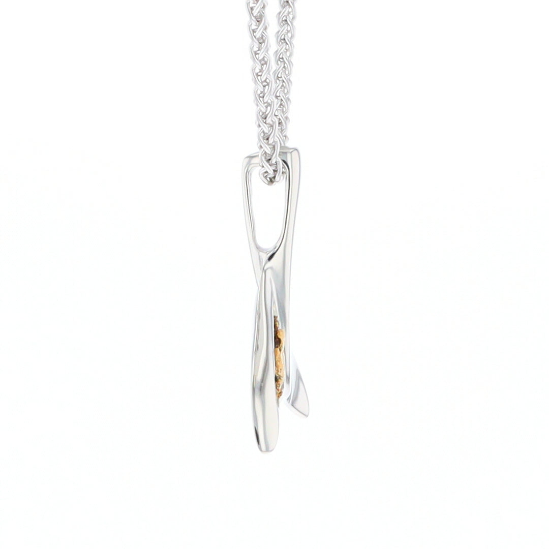 Whale Tail Natural Nuggets Inlaid Sea Life Medium White Gold Pendant