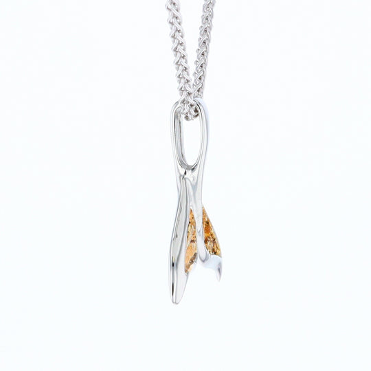 White Gold Whale Tail Pendant Natural Nuggets Double Inlaid Sea Life Pendant