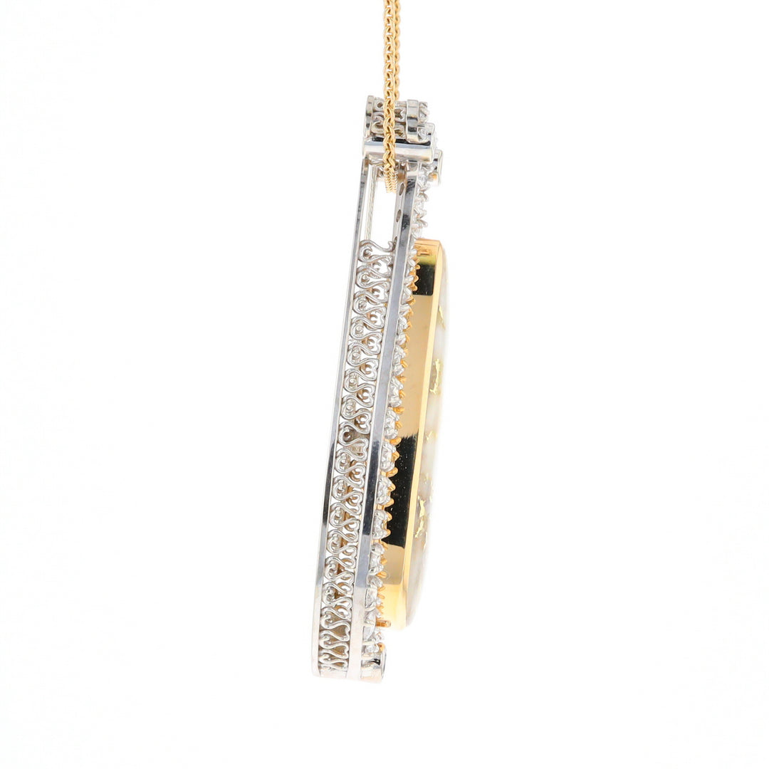 Gold Quartz Necklace Tear Drop Inlaid 4.78ctw Diamond Halo Pendant