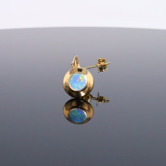 Opal Earrings Round Inlaid Design Studs