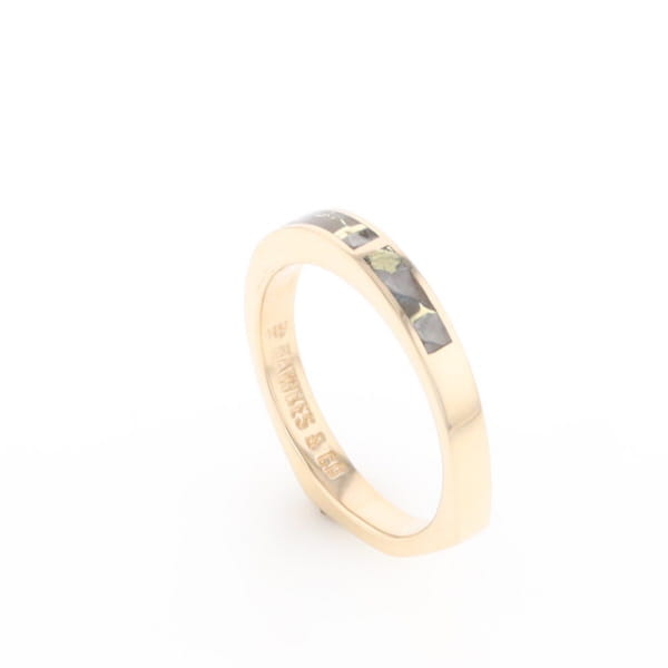 Gold Quartz Ring 3 Rectangle Section Inlaid Band