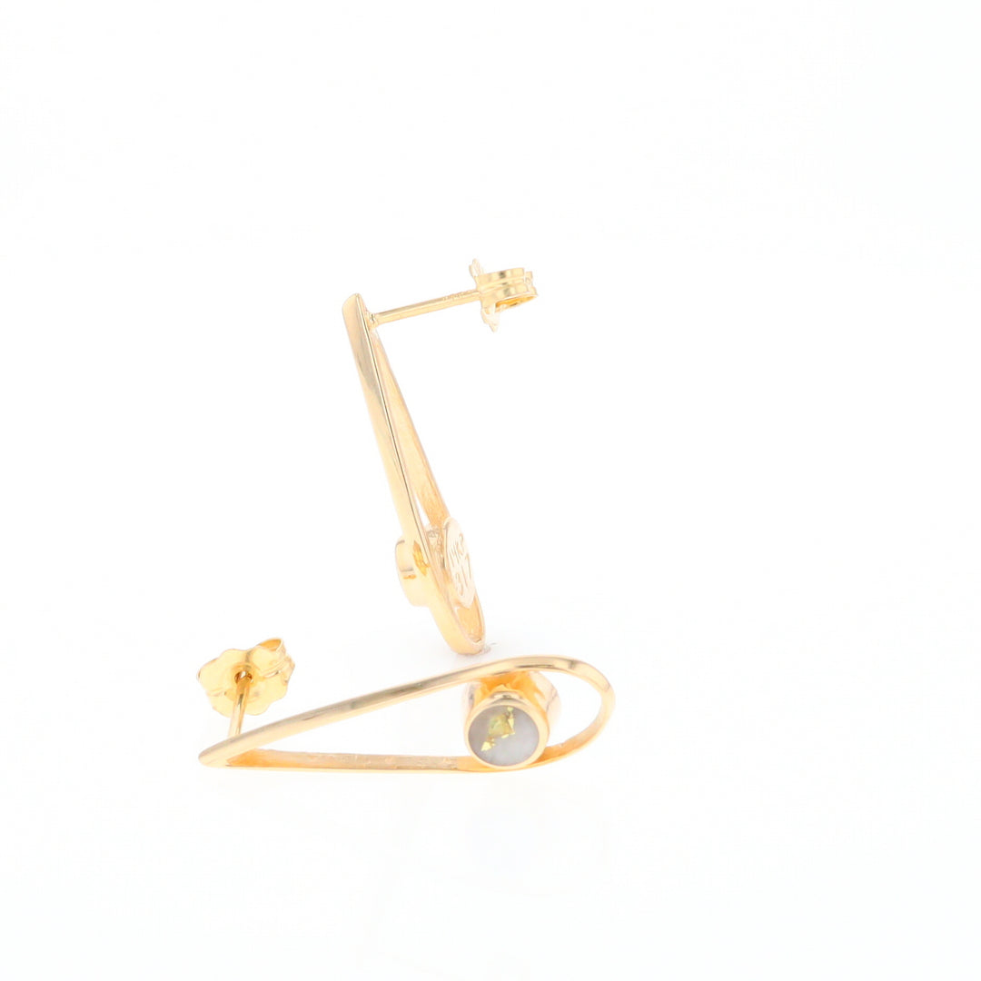 Gold Quartz Round Inlaid Teardrop Earrings - G2