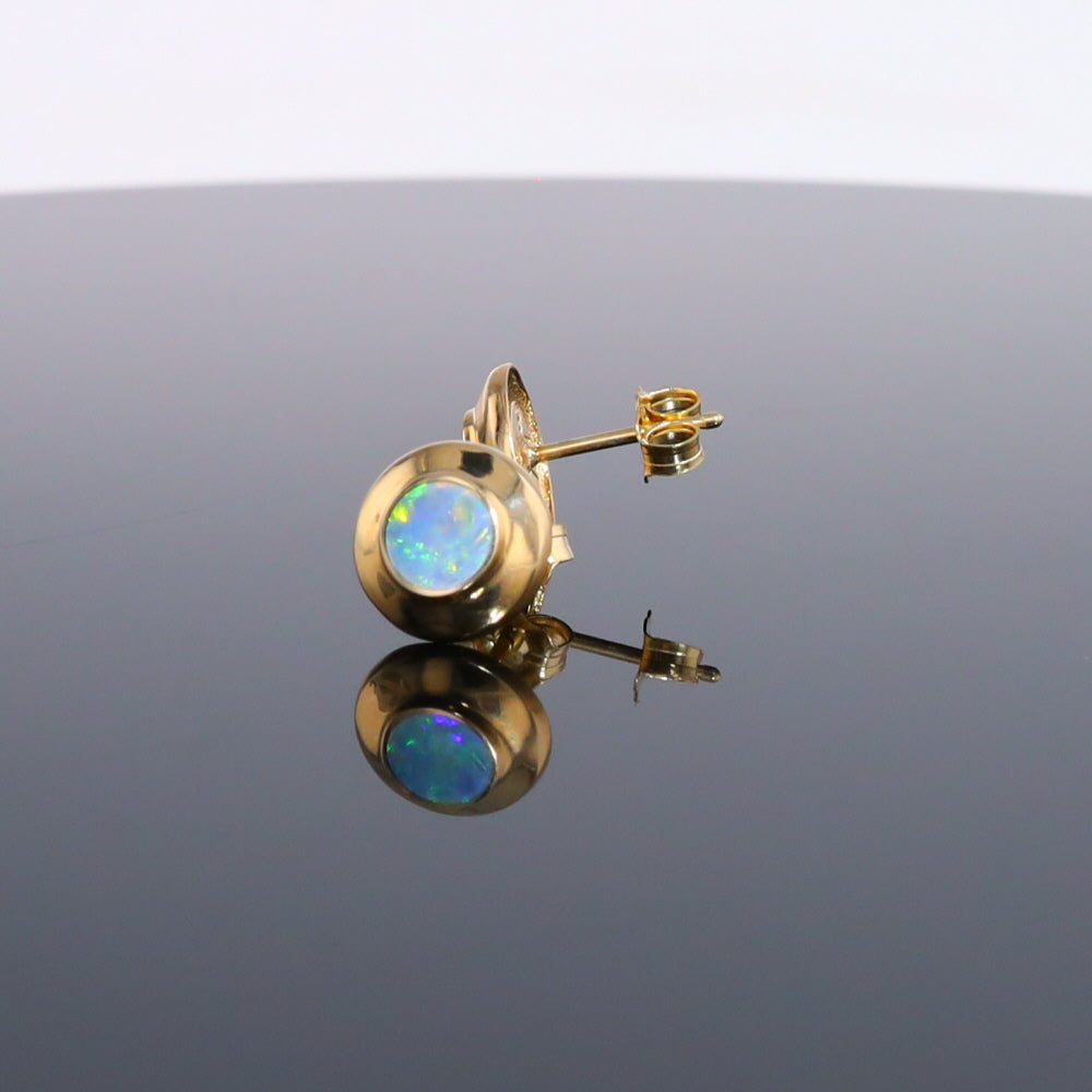 Opal Earrings Round Inlaid Design Studs