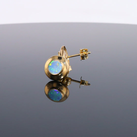 Opal Earrings Round Inlaid Design Studs