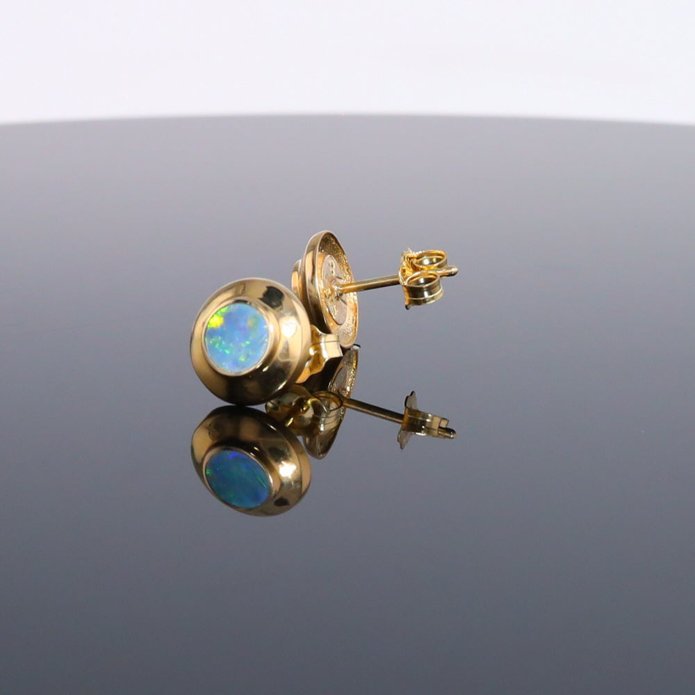 Opal Earrings Round Inlaid Design Studs