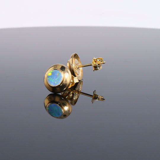 Opal Earrings Round Inlaid Design Studs