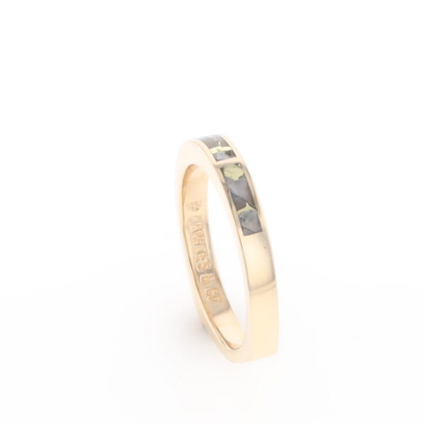 Gold Quartz Ring 3 Rectangle Section Inlaid Band