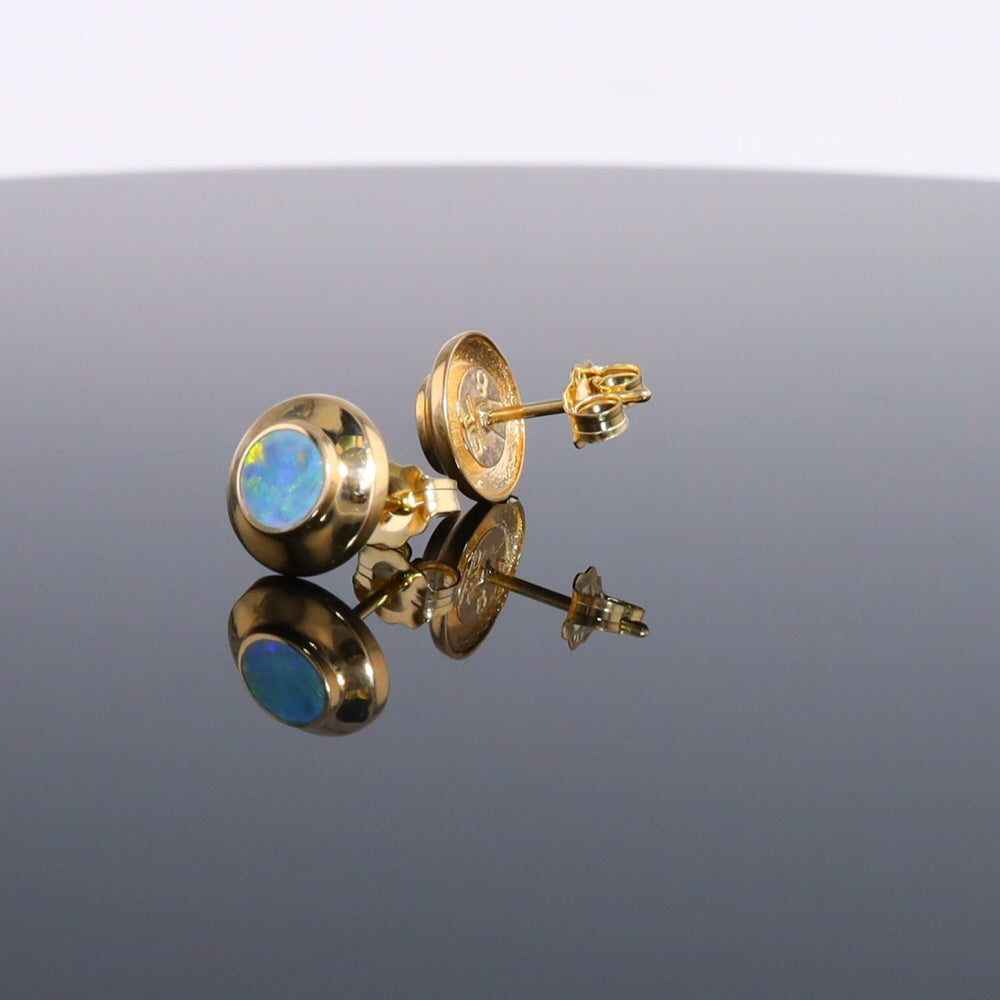 Opal Earrings Round Inlaid Design Studs