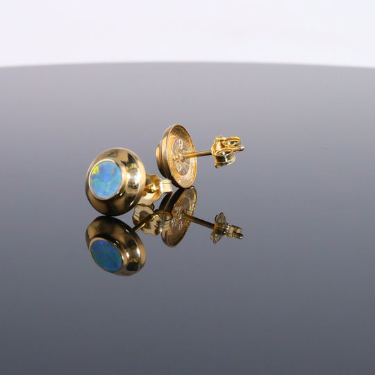 Opal Earrings Round Inlaid Design Studs