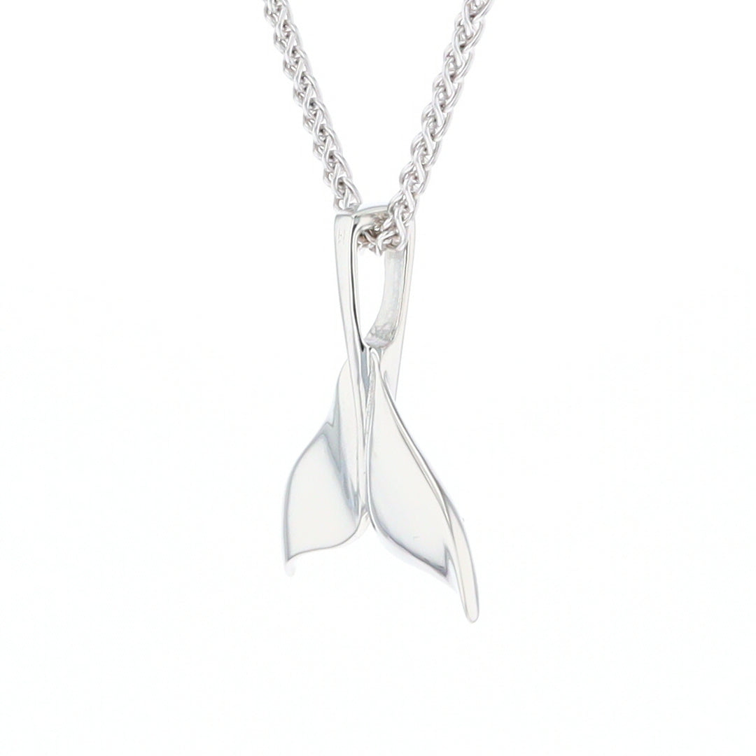 Whale Tail Natural Nuggets Inlaid Sea Life Medium White Gold Pendant
