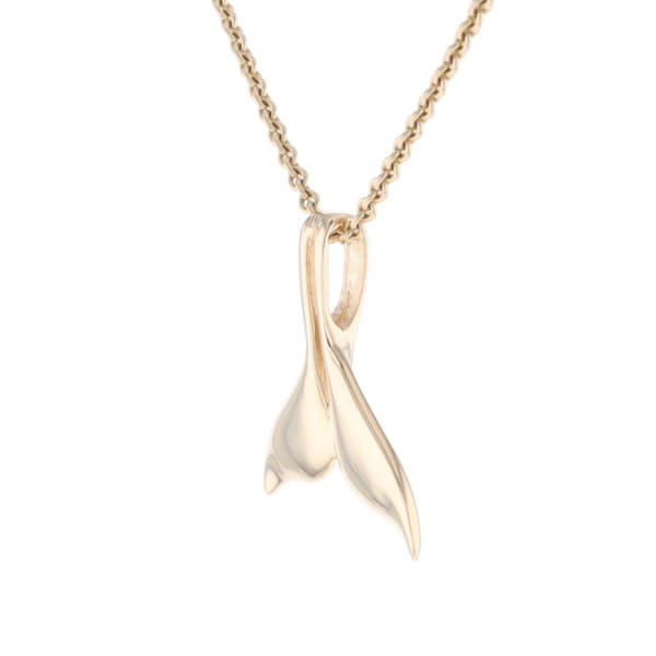 Whale Tail Necklaces Natural Gold Quartz Double Sided Inlaid Pendant