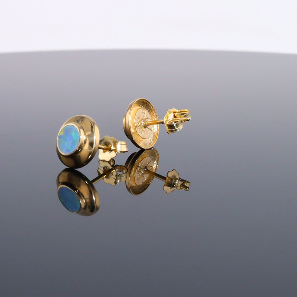 Opal Earrings Round Inlaid Design Studs