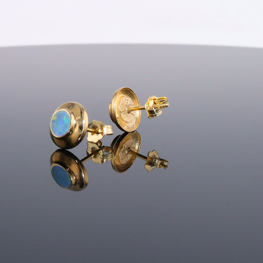 Opal Earrings Round Inlaid Design Studs