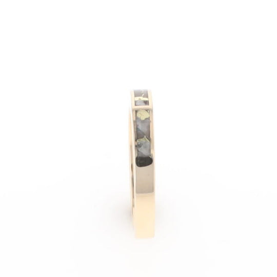 Gold Quartz Ring 3 Rectangle Section Inlaid Band