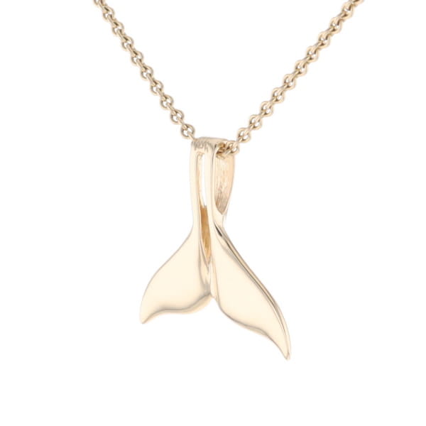 Whale Tail Necklaces Natural Gold Quartz Double Sided Inlaid Pendant