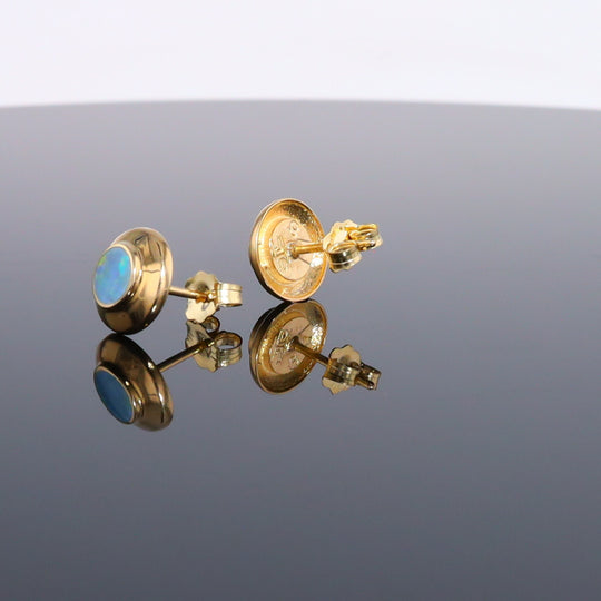 Opal Earrings Round Inlaid Design Studs