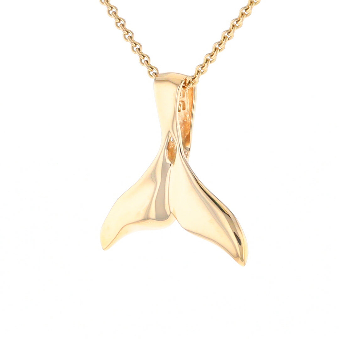 Whale Tail Gold Quartz Single Sided Inlaid Sea Life Pendant