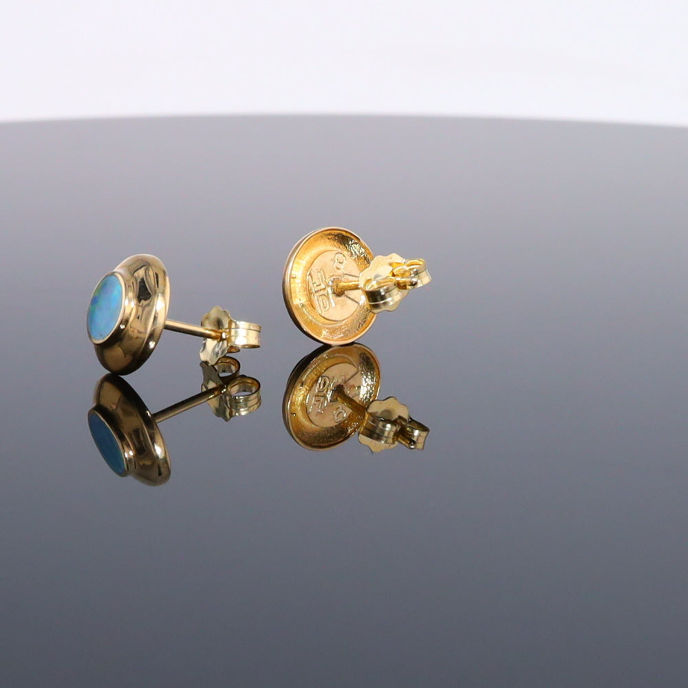 Opal Earrings Round Inlaid Design Studs