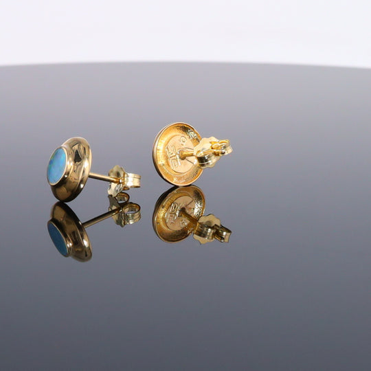 Opal Earrings Round Inlaid Design Studs