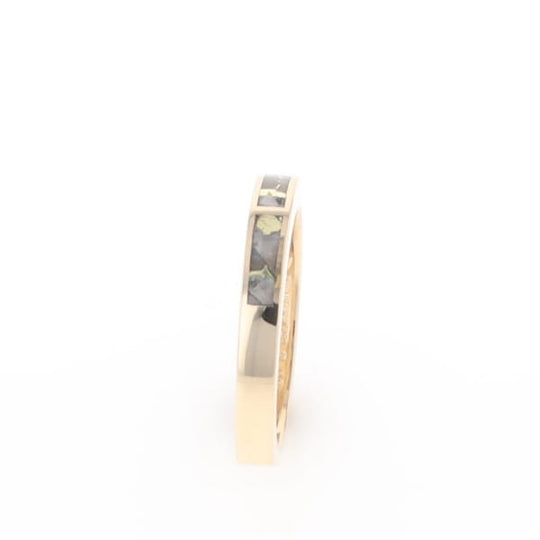 Gold Quartz Ring 3 Rectangle Section Inlaid Band