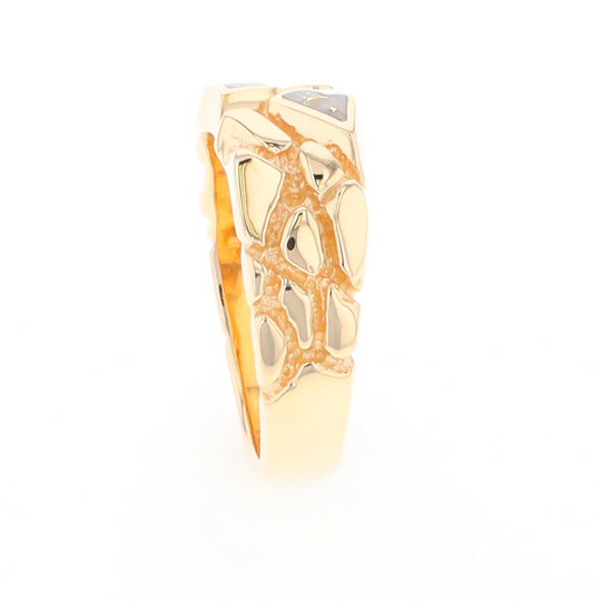 Gold Quartz Ring 3 Section Inlaid Nugget Design Band