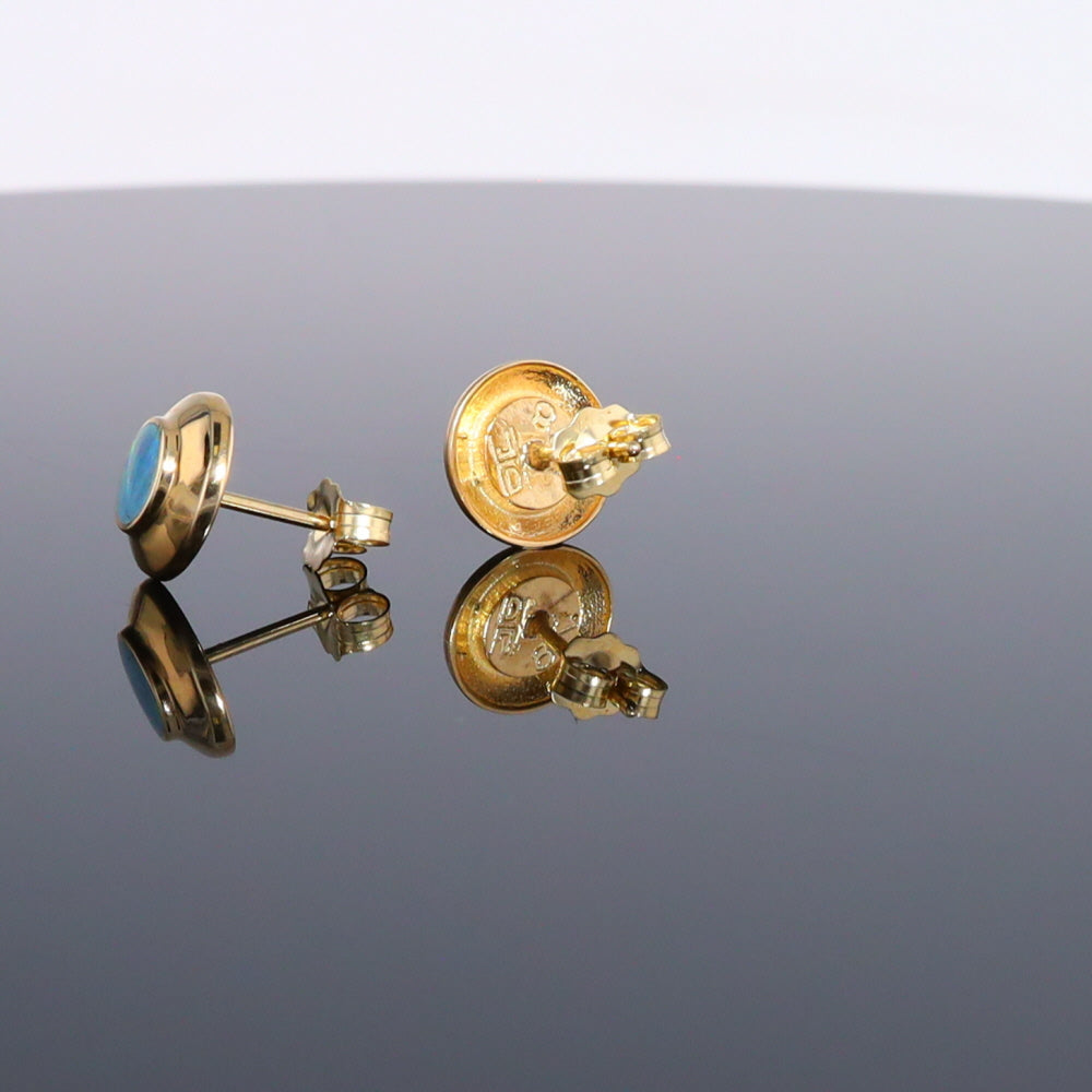 Opal Earrings Round Inlaid Design Studs